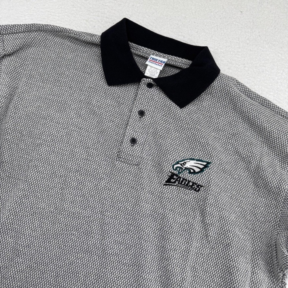 NWT Vintage True Fan Philadelphia Eagles Polo Shirt Men XL Gray Textured Gameday